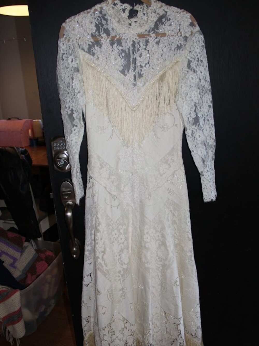 Vintage Martin McCrea Western Wedding Dress | Victorian Lace Fringe | 28" Waist